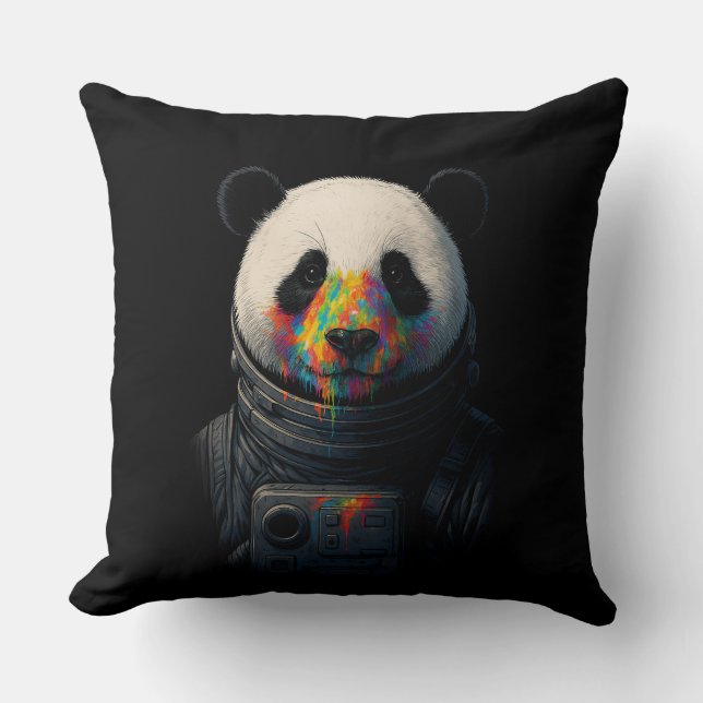 Astronaut Panda with Neon Paint Splash  Cushion (Front)