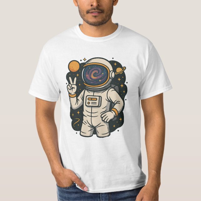Astronaut Peace Sign Spaceman Galaxy Astro Lover T-Shirt (Front)