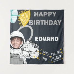 Astronaut Photo Happy Birthday Tapestry