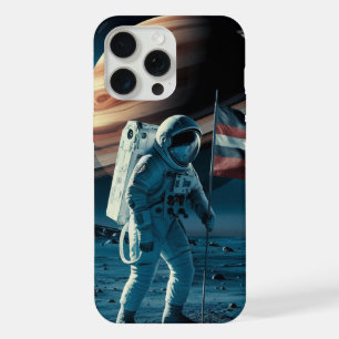 Astronaut placing a flag in saturn - iPhone Case