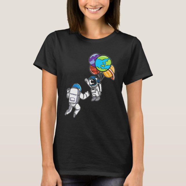 Astronaut Planet Balloon Outerspace Exploration Co T-Shirt (Front)