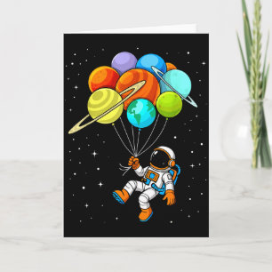 Astronaut Planet Balloons Solar-system Space Kids Card