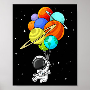 Astronaut Planet Balloons Solar-system Space Kids Poster