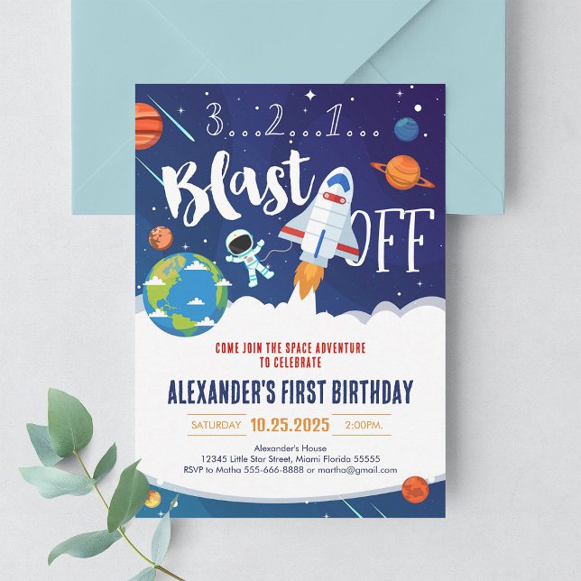 Astronaut Planet Outer Space Rocket Ship Party Invitation (Creator Uploaded)