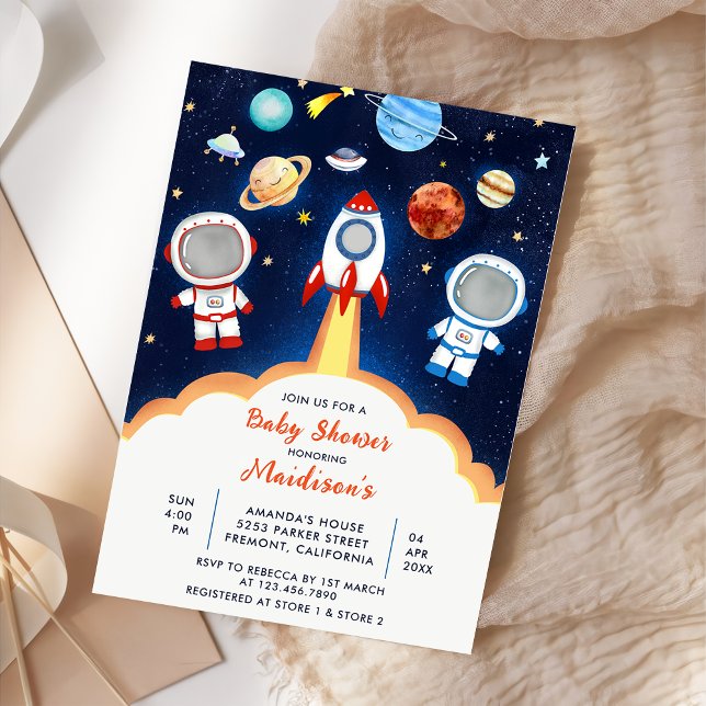 Astronaut Planet Rocket Outer Space Baby Shower Invitation (Creator Uploaded)