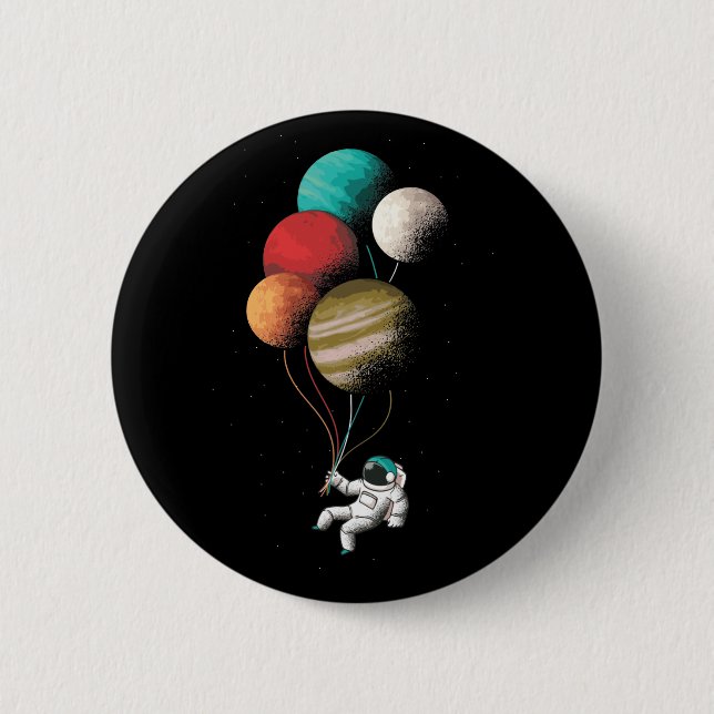 Astronaut Planets balloons world and Space 6 Cm Round Badge (Front)