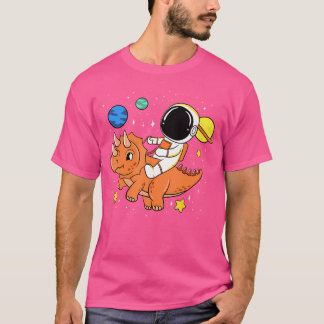 Astronaut Planets Dino Triceratops Dinosaur Space  T-Shirt