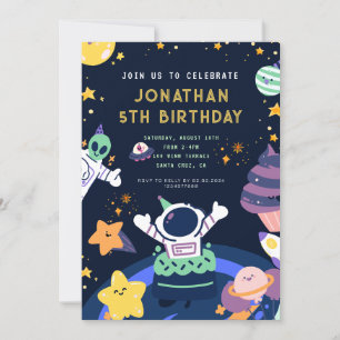 Astronaut Planets Space Boy  Birthday Invitation