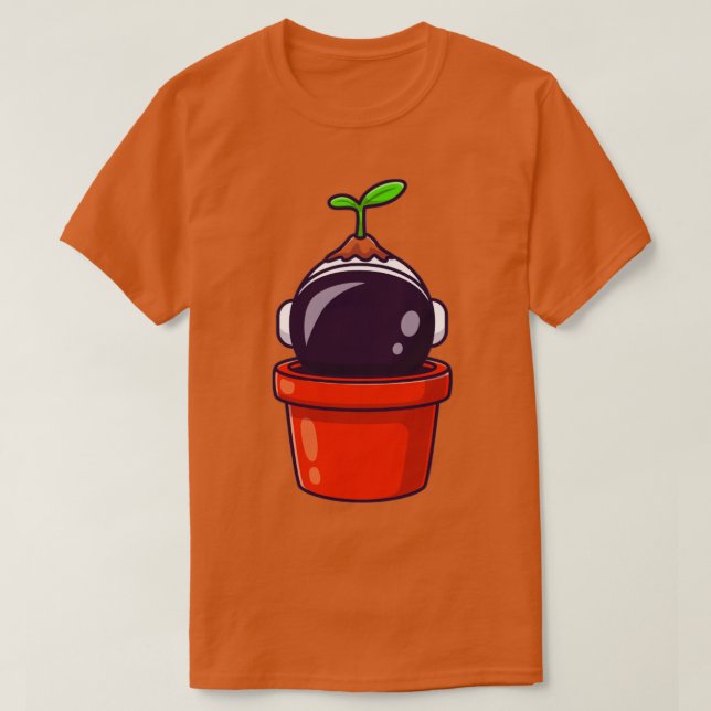 Astronaut Plant In Pot Cartoon T-Shirt (Design Front)