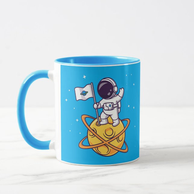 Astronaut Planting Flag on Yellow Planet Mug (Left)