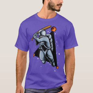 Astronaut playing baseball in the space Tee