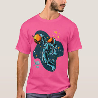 Astronaut Playing Basketball In Space Galaxy Retro T-Shirt