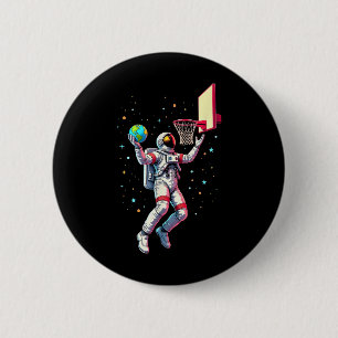 Astronaut Playing Basketball Planets Outer Space _ 6 Cm Round Badge