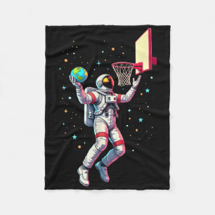 Astronaut Playing Basketball Planets Outer Space _ Fleece Blanket