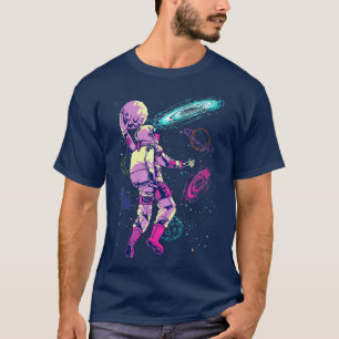 Astronaut Playing Basketball Slam Dunking in Space T-Shirt