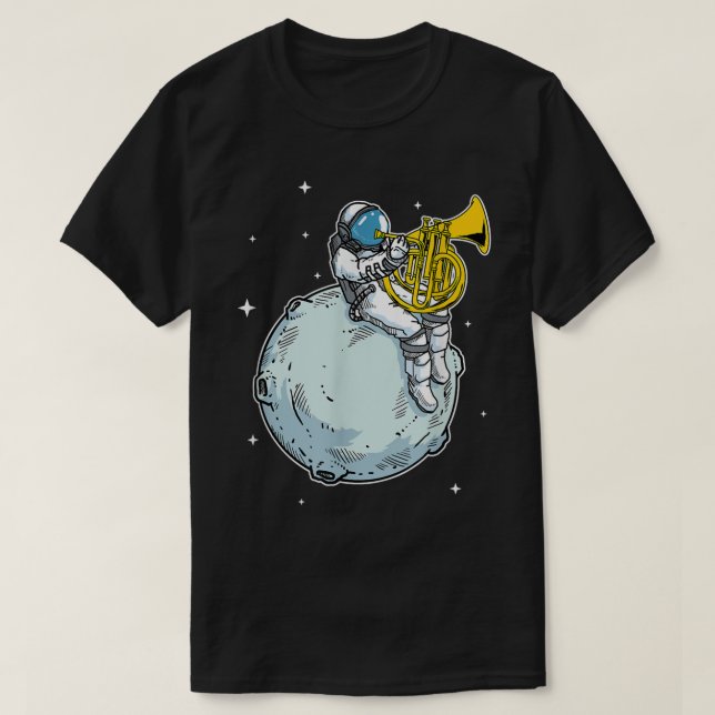 Astronaut Playing French Horn Gift Music Horn Love T-Shirt (Design Front)