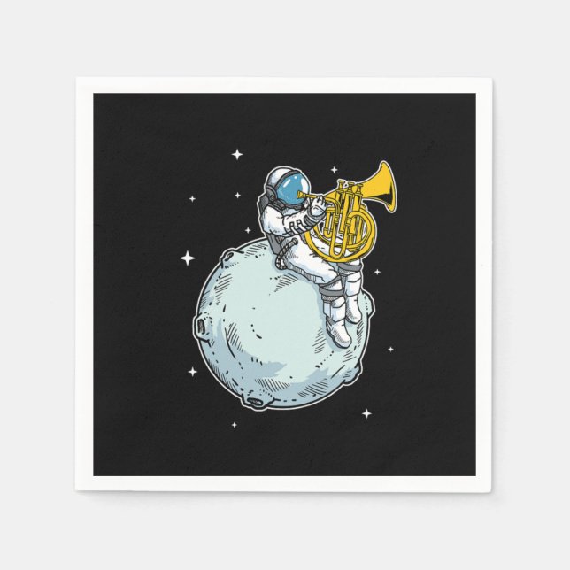 Astronaut Playing French Horn Music Horn Lover Napkin (Front)