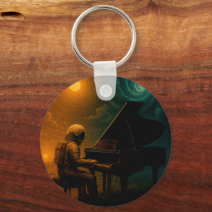 Astronaut Playing Piano in Split Reality - Surreal Key Ring