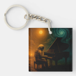Astronaut Playing Piano in Split Reality - Surreal Key Ring