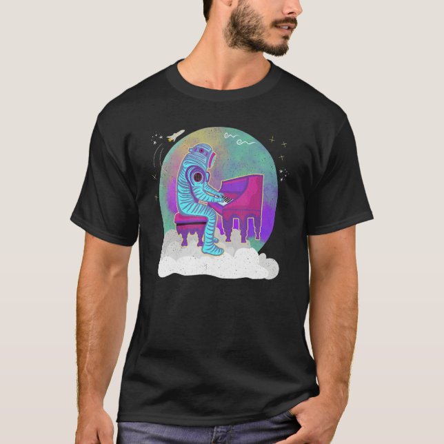 Astronaut Playing Piano On A Cloud In Outer Space  T-Shirt (Front)