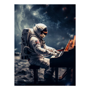 Astronaut Playing Piano on the Moon Poster