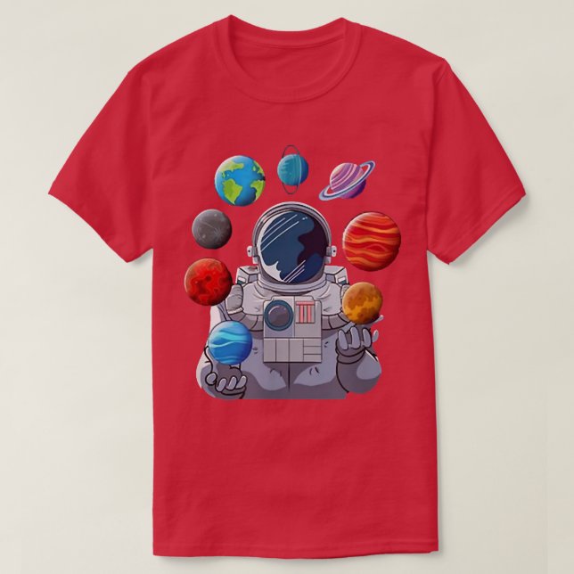 Astronaut playing planets solar system  T-Shirt (Design Front)