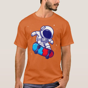 Astronaut Playing Skateboard In Space Cartoon T-Shirt