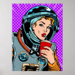 Astronaut Pop Art Girl Hipster Poster<br><div class="desc">Astronaut Pop Art Girl Hipster</div>