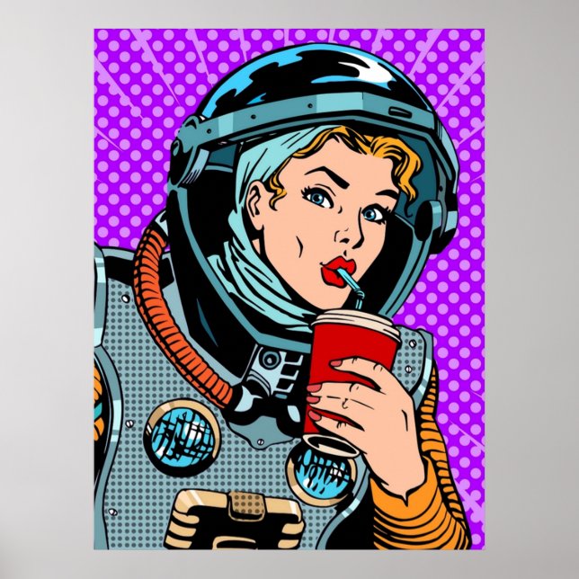 Astronaut Pop Art Girl Hipster Poster (Front)