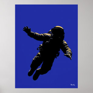 Astronaut Poster – Black Silhouette on Blue