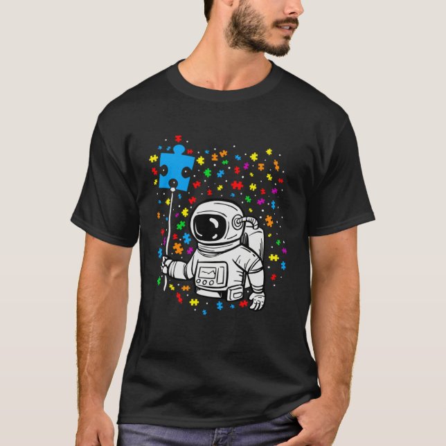 Astronaut Puzzle Piece Balloon Autism Awareness Sp T-Shirt (Front)