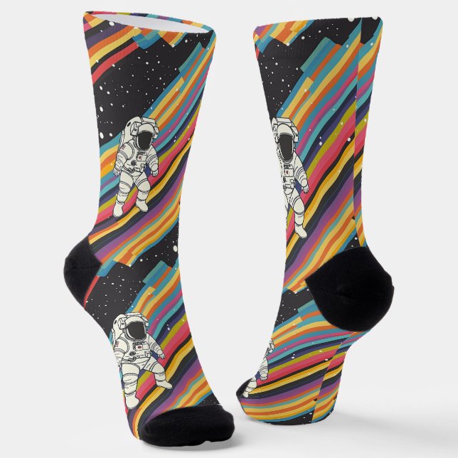 Astronaut Rainbow Socks - Space Explorer Design (Angled)