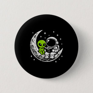 Astronaut reading book alien moon space 6 cm round badge