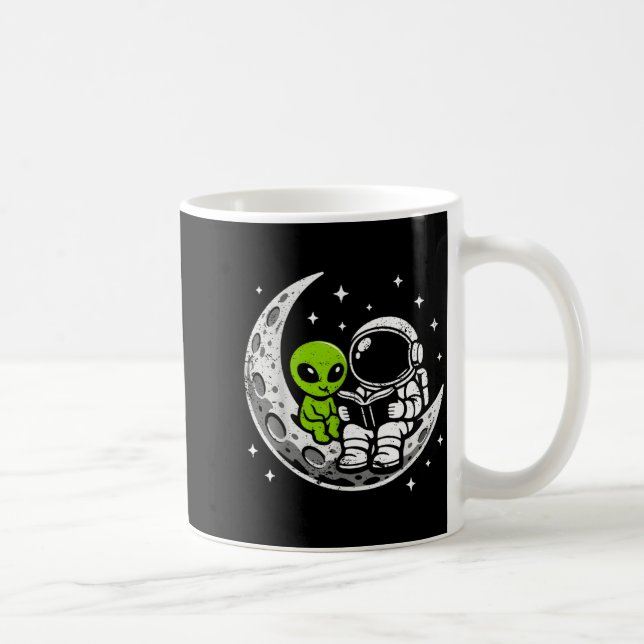 Astronaut reading book alien moon space  coffee mug (Right)