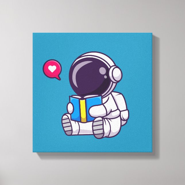 Astronaut reading book cute kids canvas print (Front)