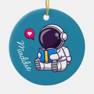 Astronaut reading book cute kids ceramic tree decoration