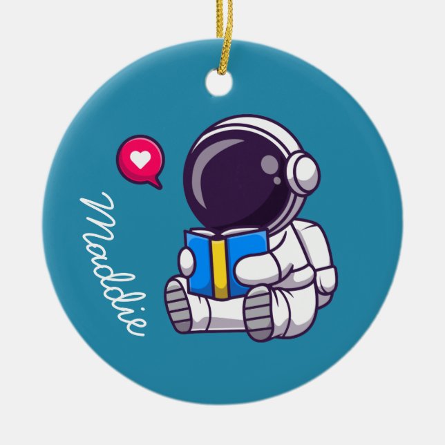 Astronaut reading book cute kids ceramic tree decoration (Front)