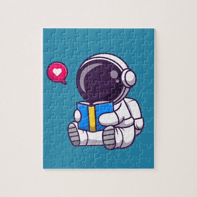 Astronaut reading book cute kids jigsaw puzzle (Vertical)