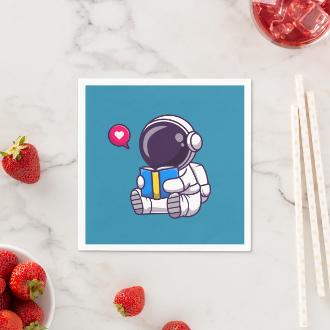 Astronaut reading book cute kids napkin (Insitu)