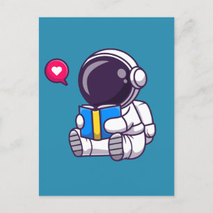 Astronaut reading book cute kids postcard