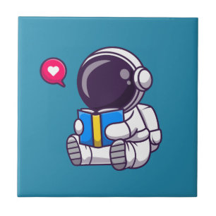 Astronaut reading book cute kids tile