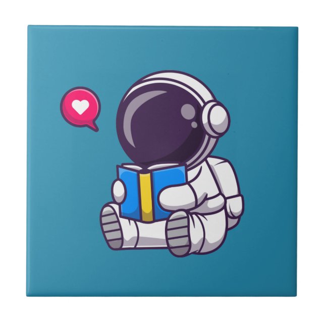 Astronaut reading book cute kids tile (Front)