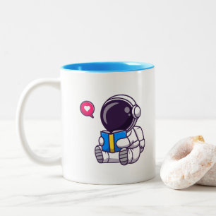 Astronaut reading book cute kids Two-Tone coffee mug