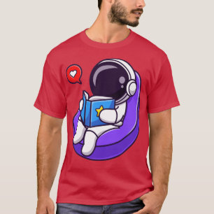 Astronaut Reading Book On Beanbag Cartoon T-Shirt