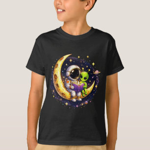 Astronaut Reading Book to Alien Moon Space T-Shirt