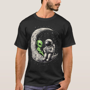 Astronaut Reading Book To Alien On The Moon Space T-Shirt