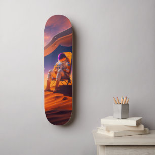 Astronaut Relaxing on Mars. Skateboard