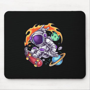 Astronaut Rides Skateboard In Space Between Planet Mouse Mat