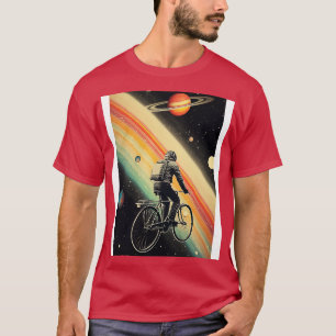 Astronaut Riding a Bicycle in Space Vintage Art T-Shirt