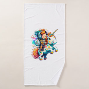 Astronaut riding a Cute Colourful Unicorn Bath Towel